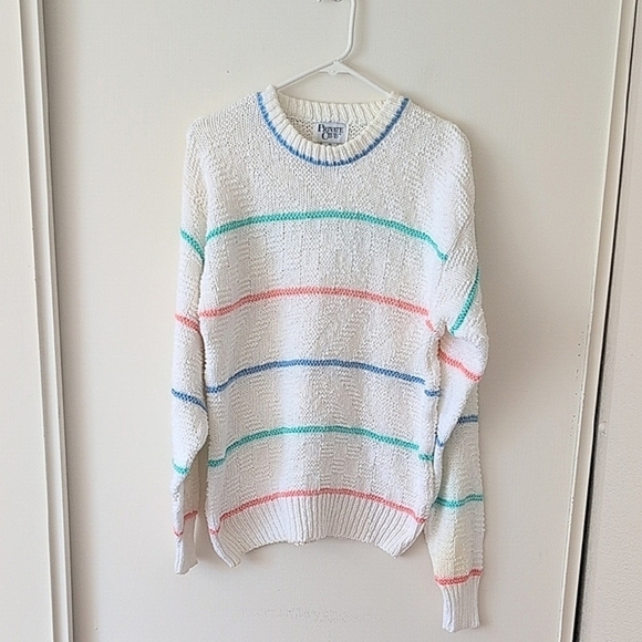 Vintage Sweaters - Vintage Private Club Womens Medium Sweater 100% Cotton Cottage Coastal Beach